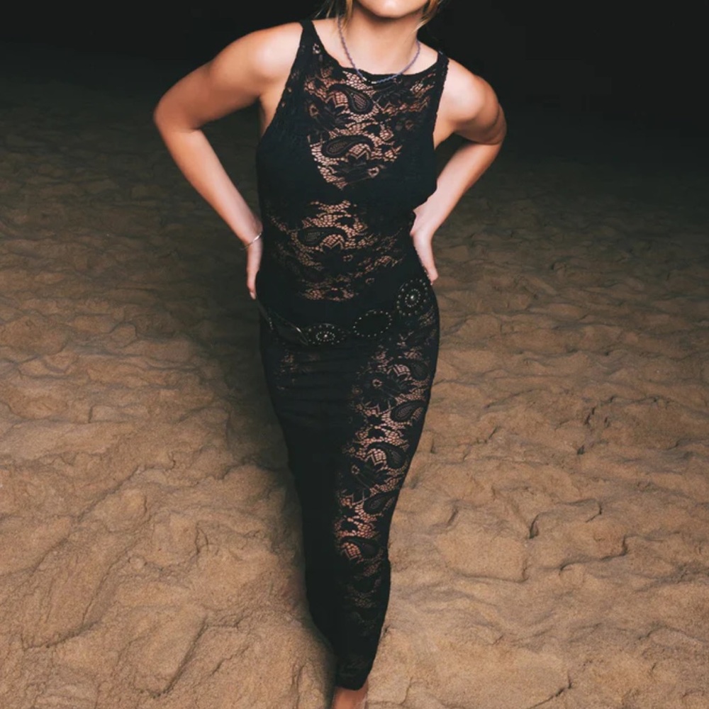 Daudy Tie Back Lace Maxi Dress In Jet Black Lace